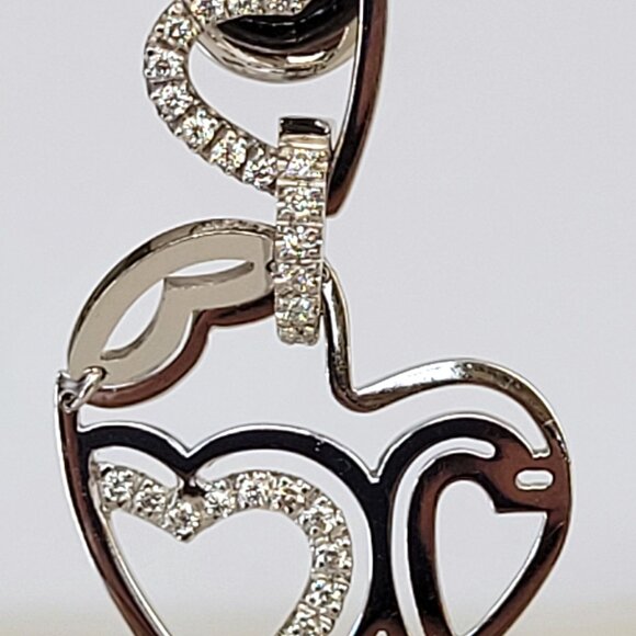 Roberto Coin 18K White Gold Sculpted Heart Diamond Drop Earrings - Picture 2 of 12